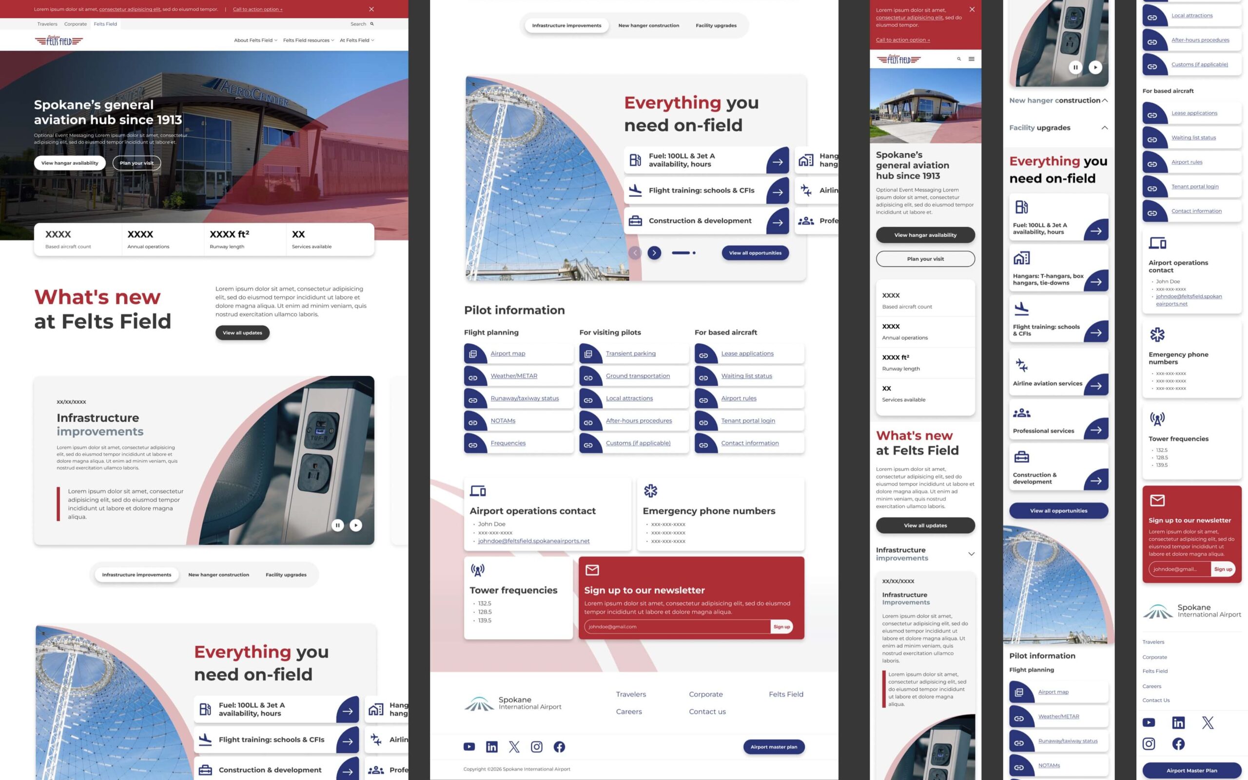 Landing page for secondary airspace, containing many components from previous home page and corporate landing page.