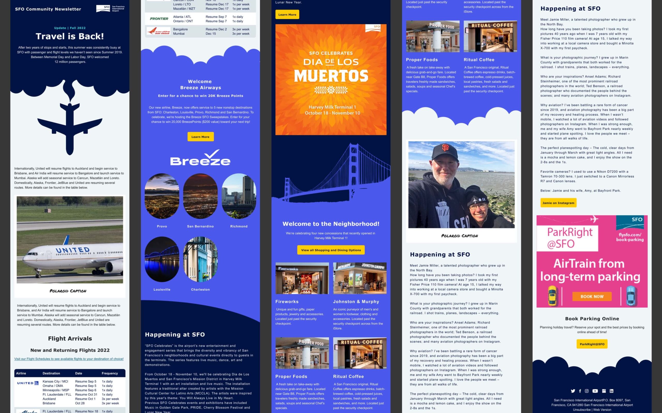 Collage of different views for the first version of html emails.