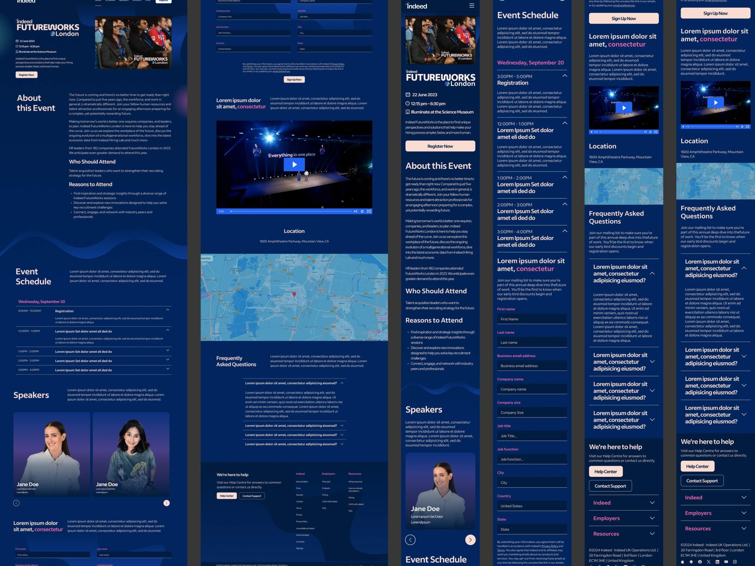 Collage of the 2024 event page design, comprised of various views for the desktop and mobile.