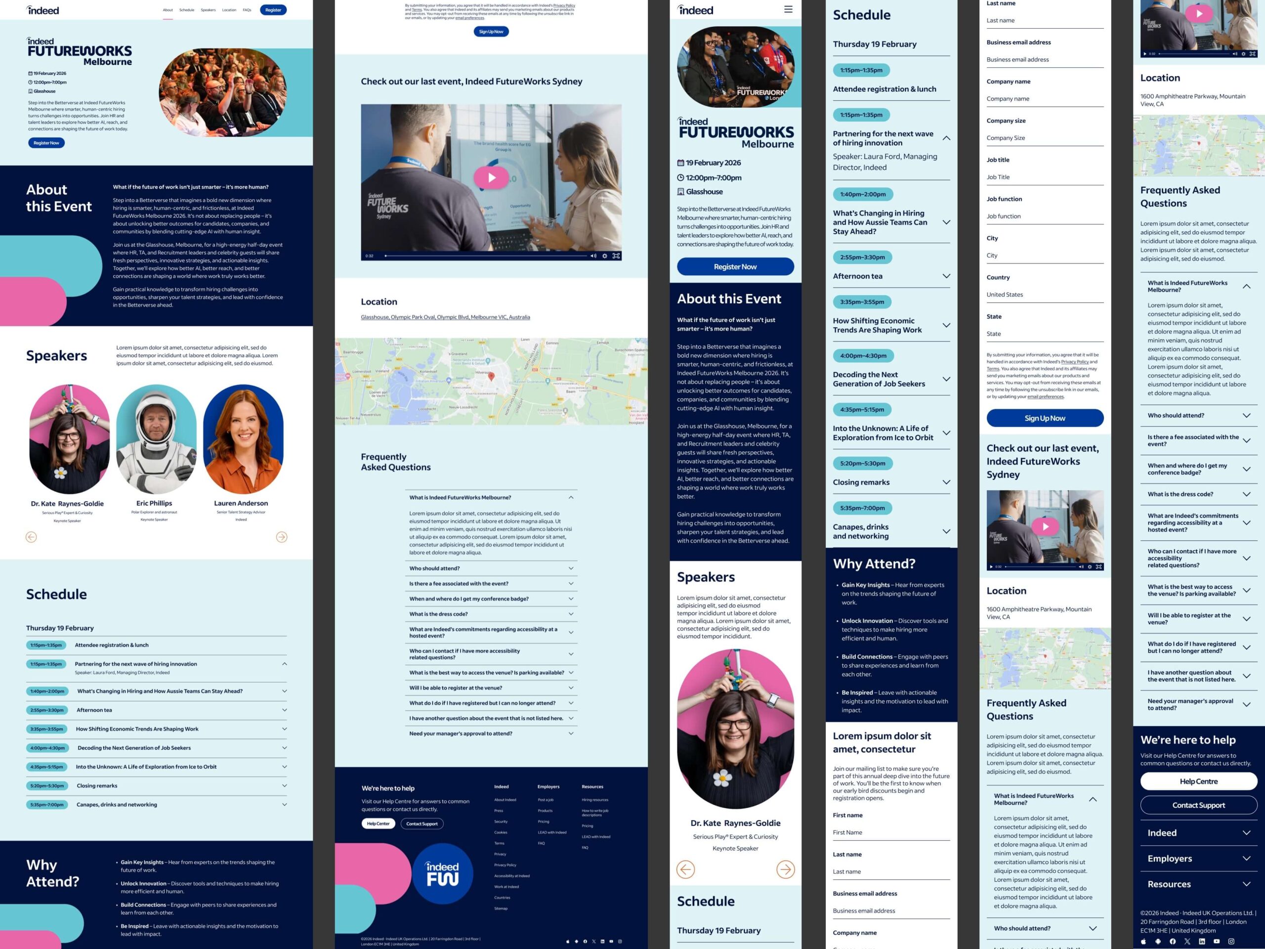 Collage of the 2026 event page design, comprised of various views for the desktop and mobile.