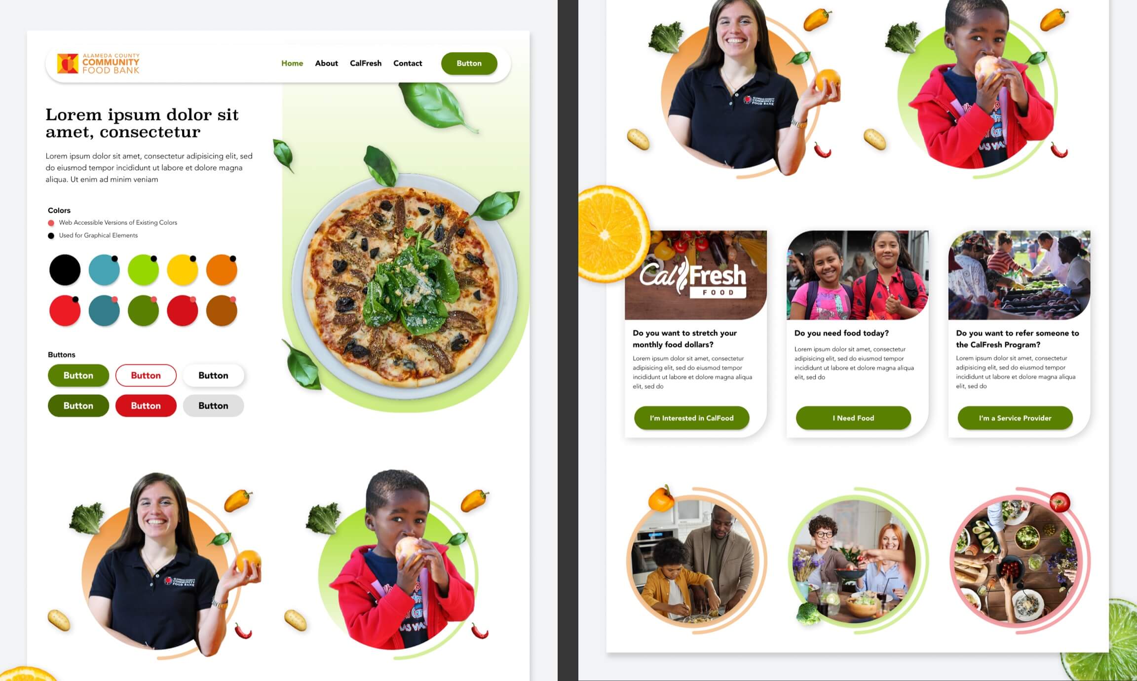 A collage of elements that display examples of components: hero section, buttons, fields, cards, and featured step sections with background graphics.