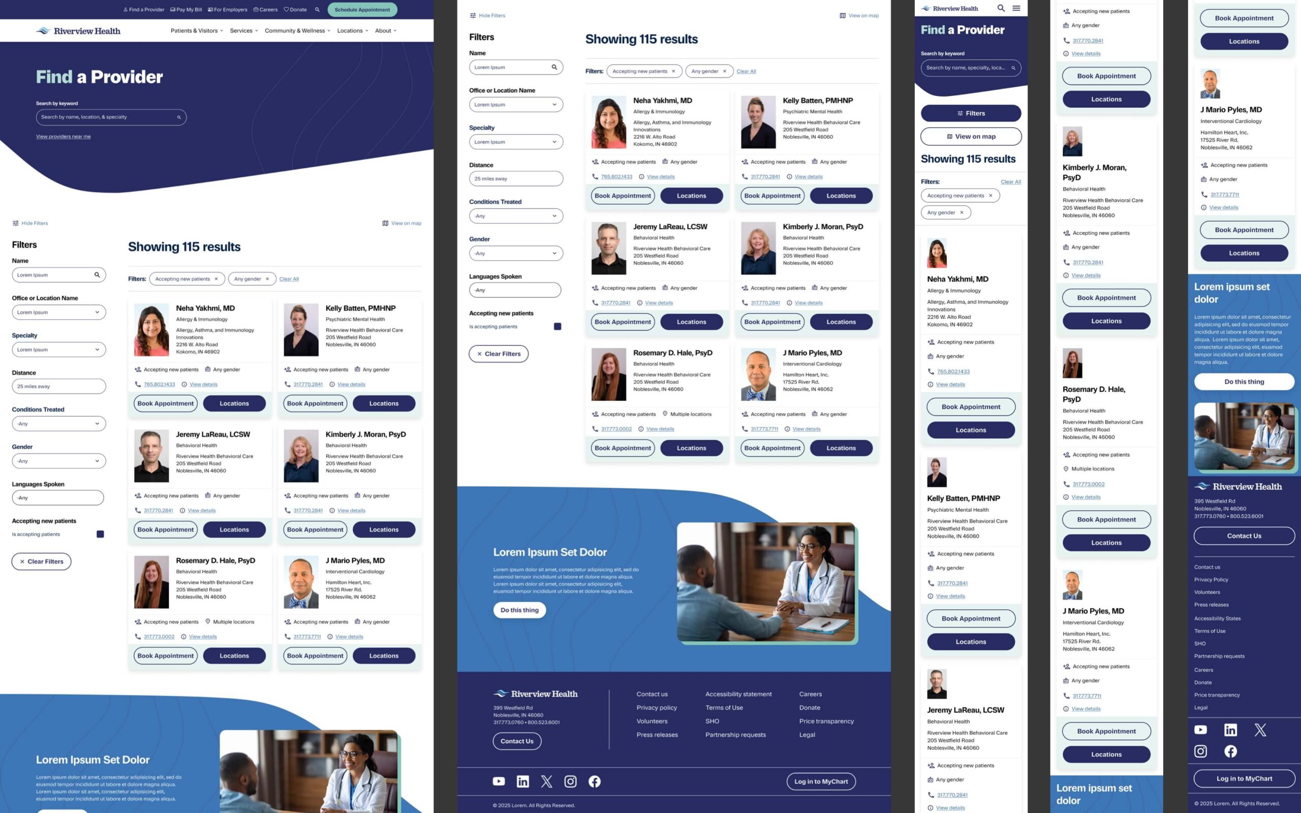 Collage of the provider search page, comprised of various views for the desktop and mobile.