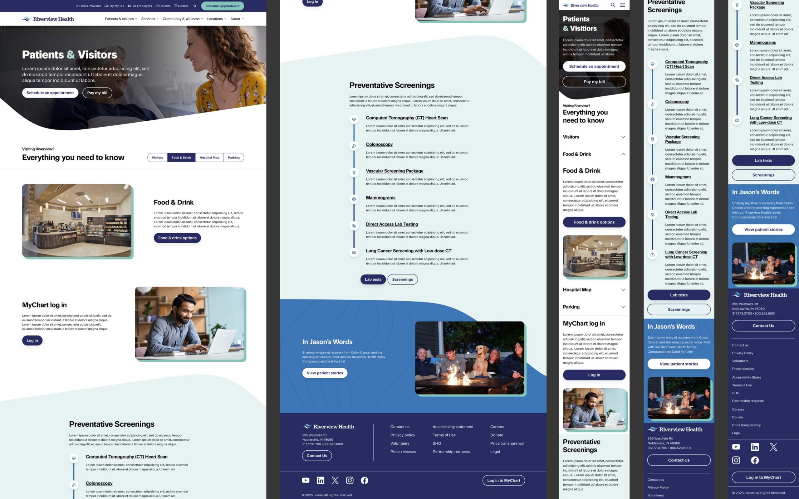 Collage of a landing page design, comprised of various views for the desktop and mobile.
