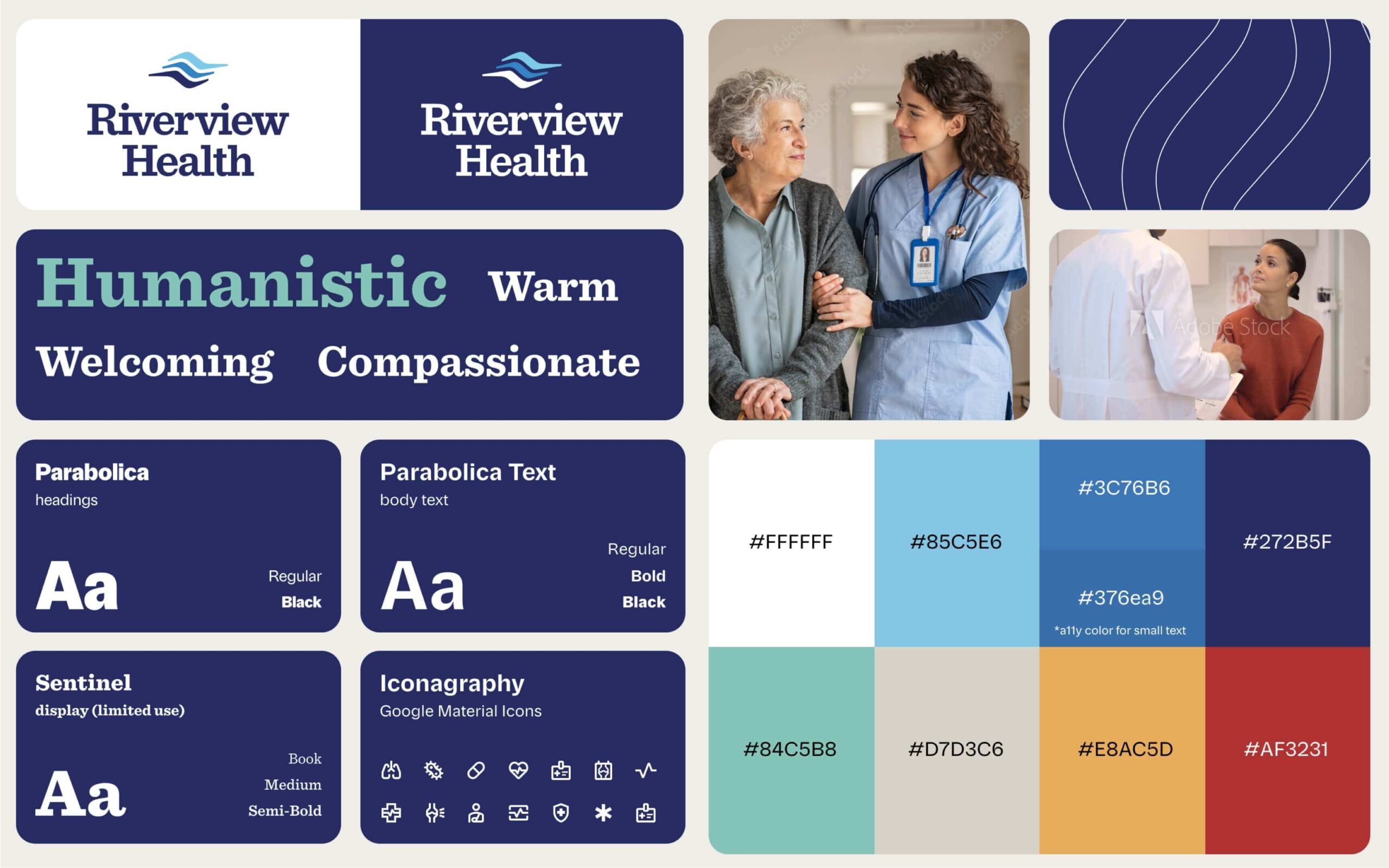 A collage of elements that display examples of: logos, adjectives, type, color swatches, video, images, and graphics that can be potentially used for site.