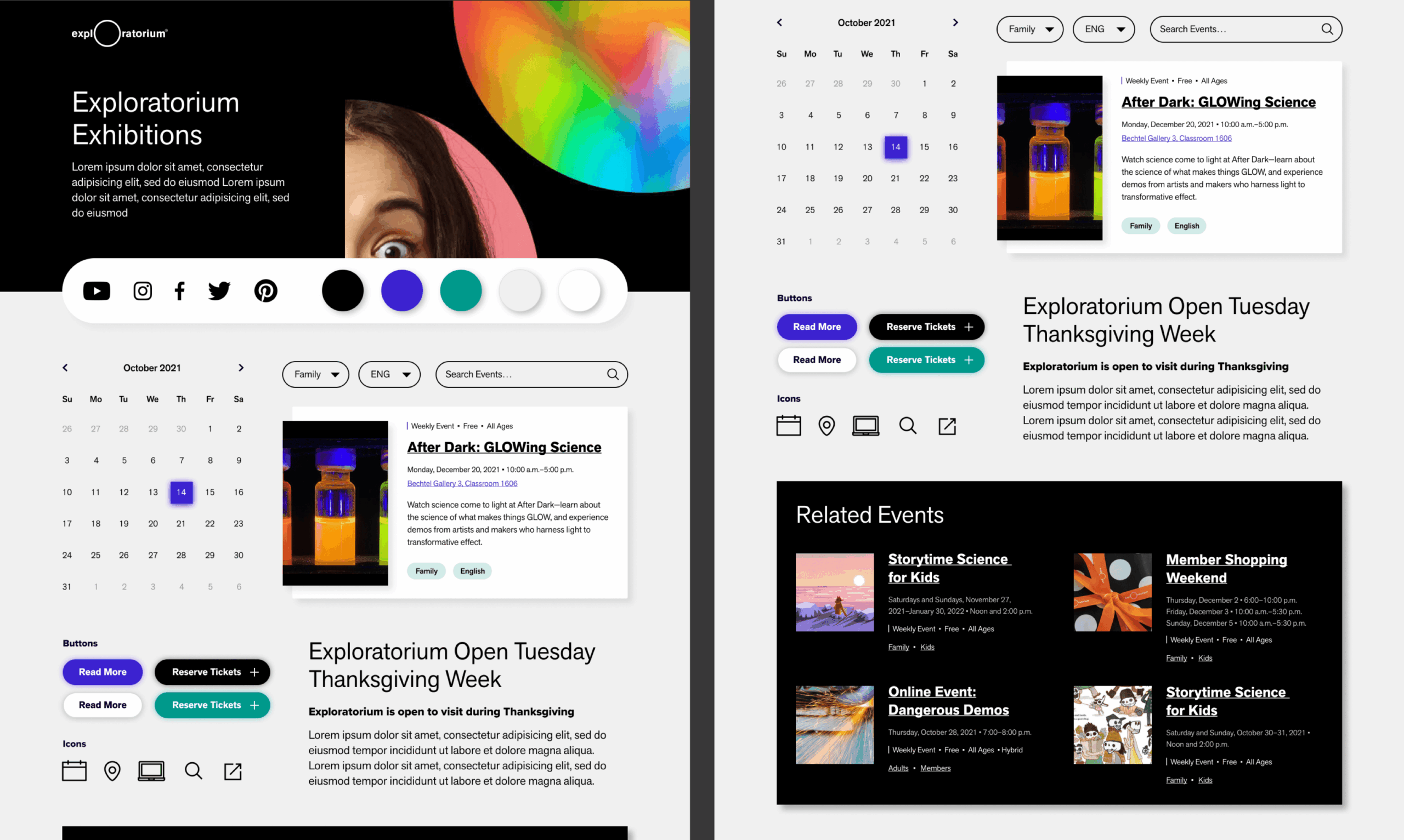 A collage of elements that display examples of components: hero section, buttons, fields, cards, and featured step sections with background graphics.