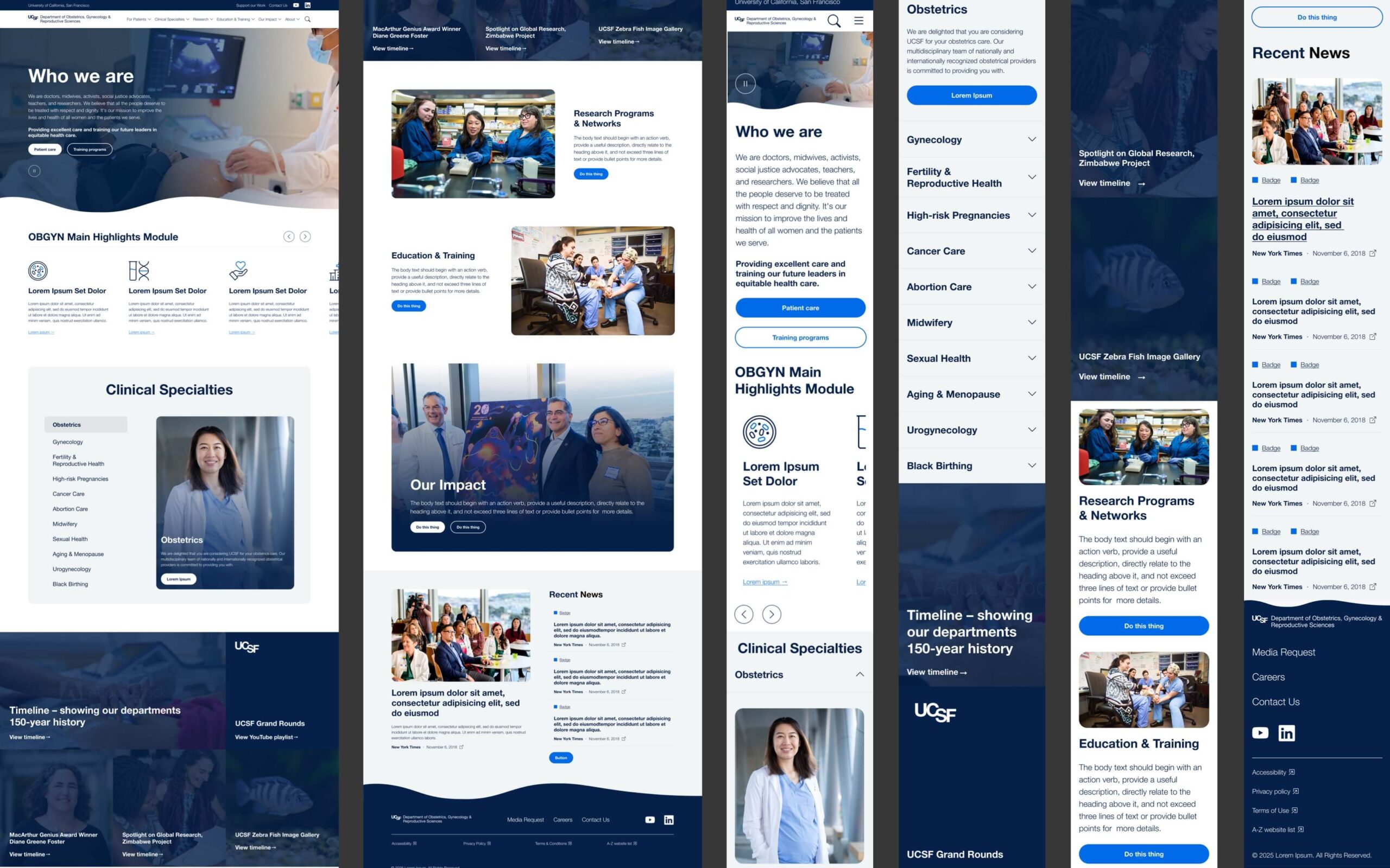 Collage of the home page design, comprised of various views for the desktop and mobile.