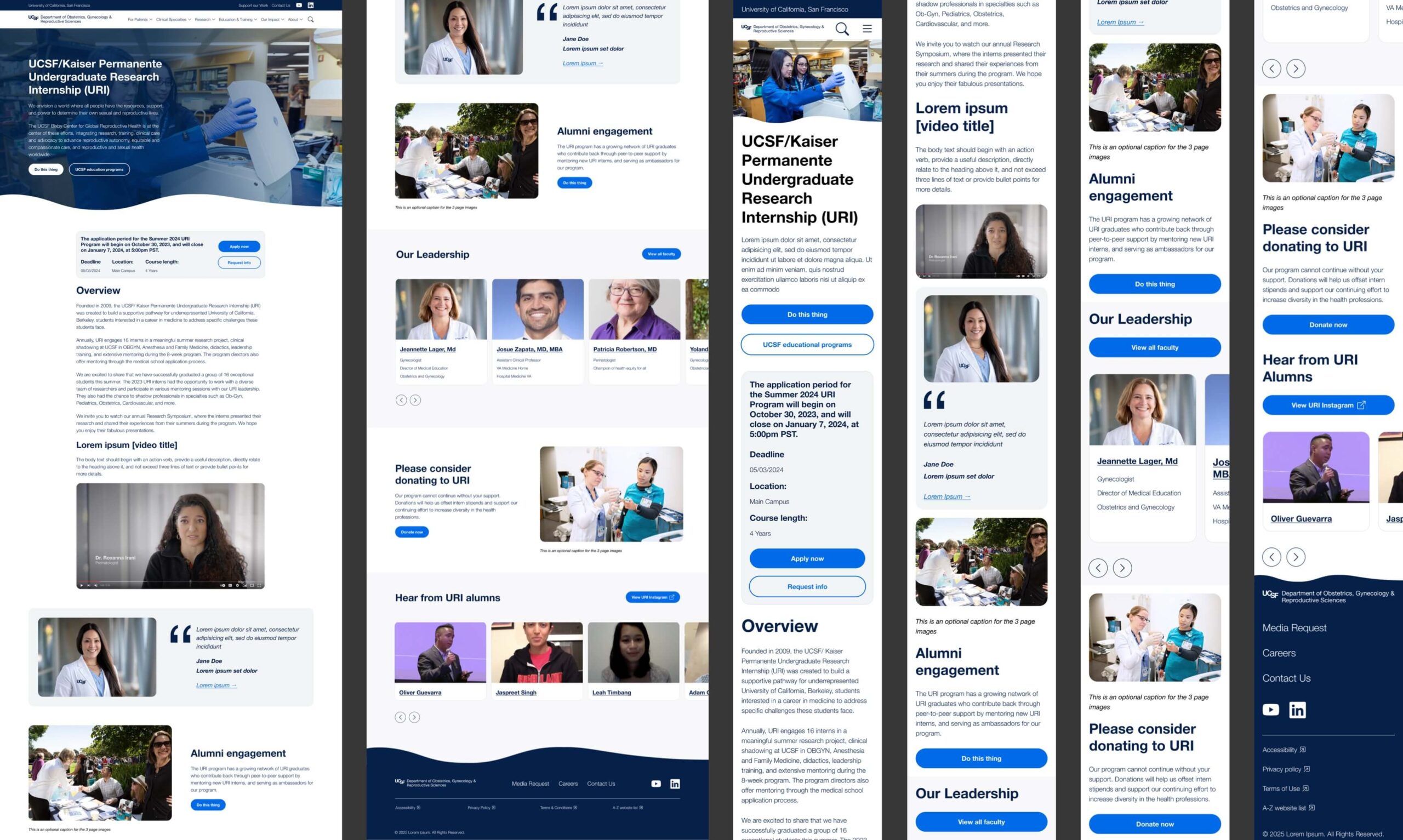 Collage of a program page design, comprised of various views for the desktop and mobile.