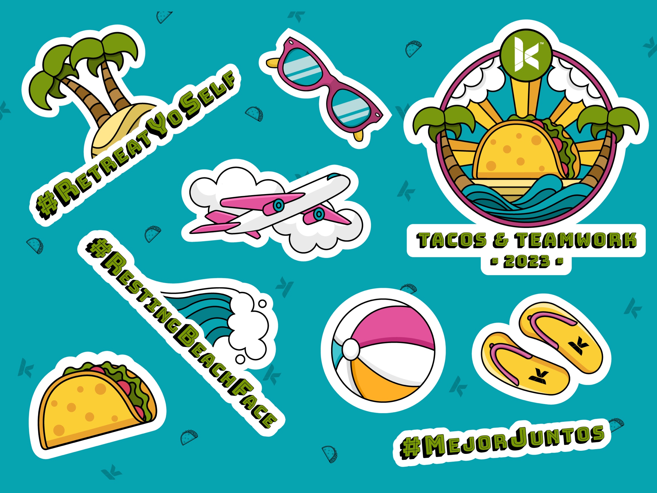 Sheet of various stickers based on an island theme.