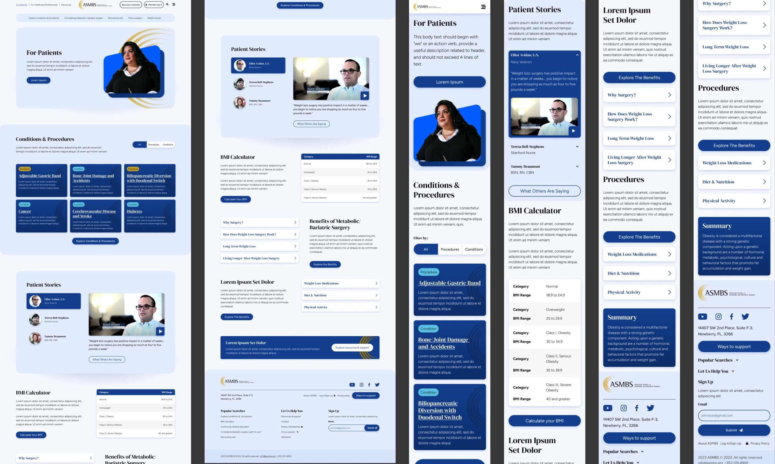 Collage of a patients page design, comprised of various views for the desktop and mobile.