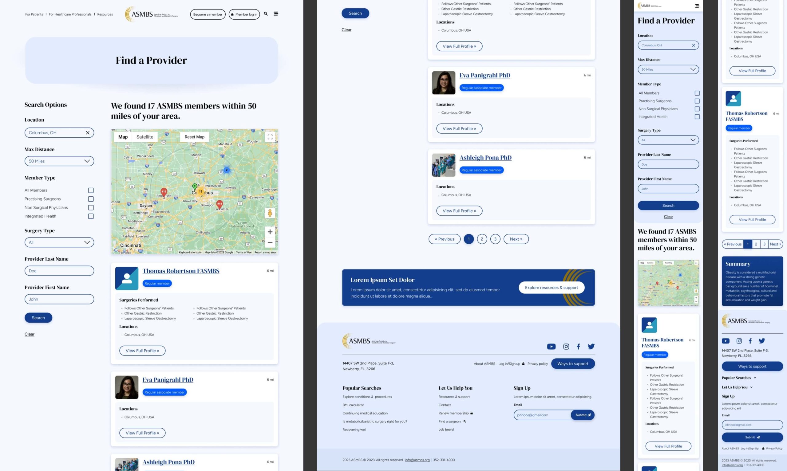 Collage of the provider search page, comprised of various views for the desktop and mobile.