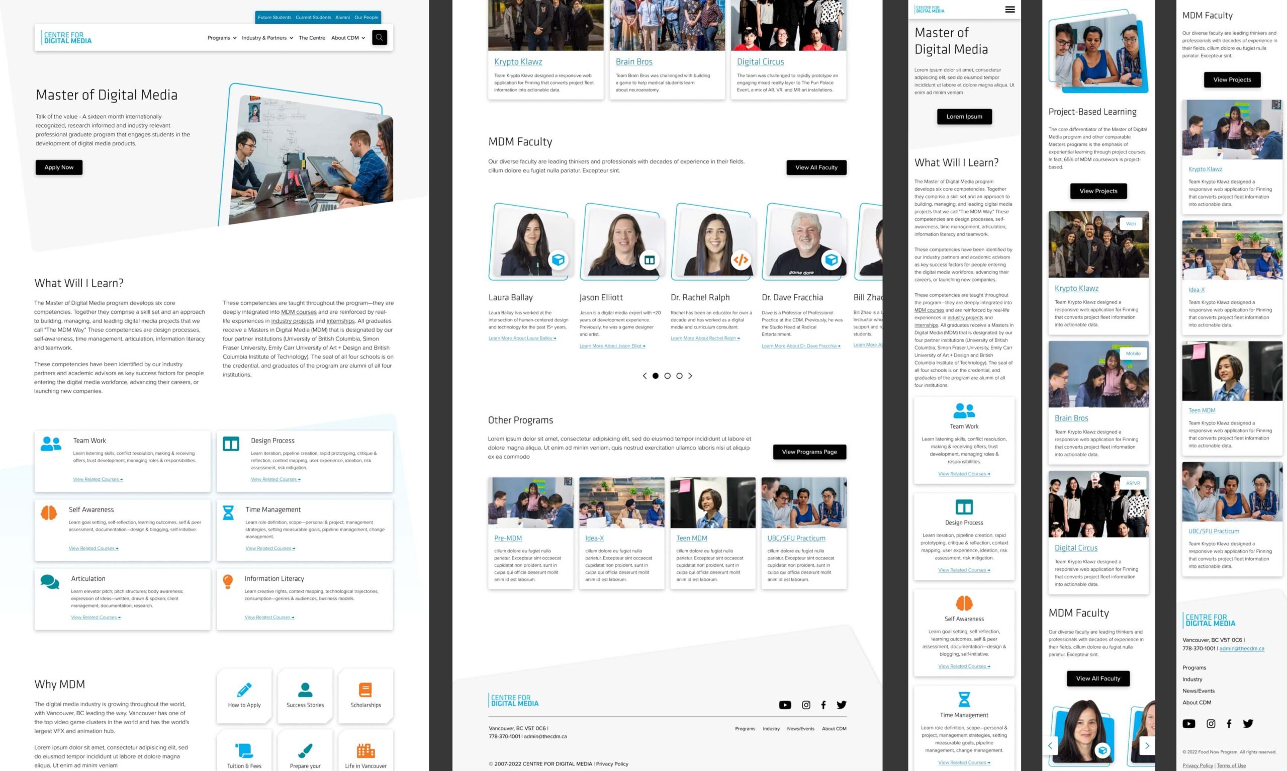 Collage of the program page, comprised of various views for the desktop and mobile.
